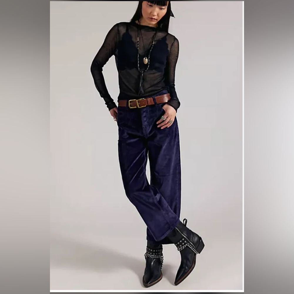 Free People Deep Trance Corduroy Blue Barrel Pants